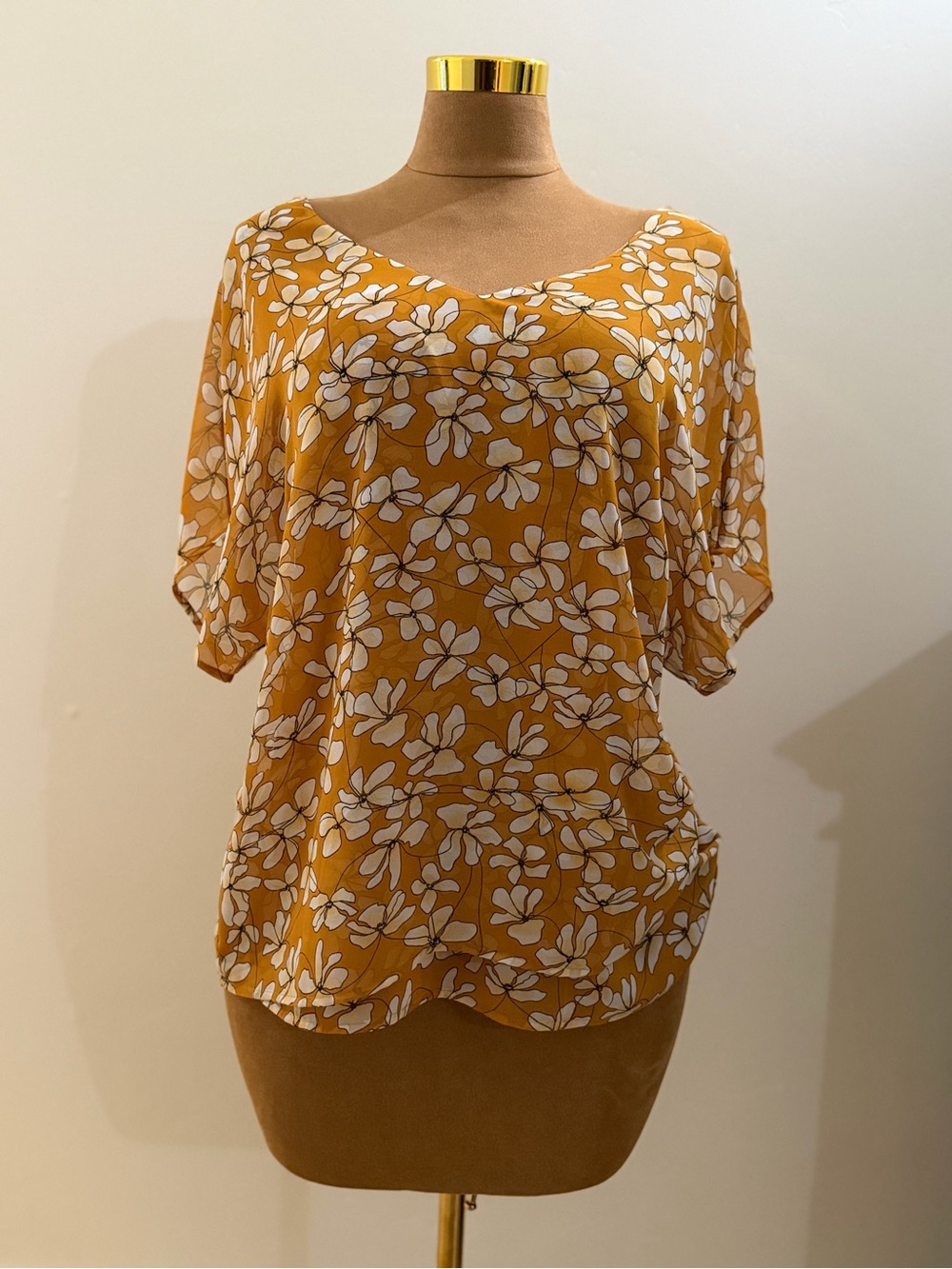 Women’s Cabi Mustard Floral V-Neck Top